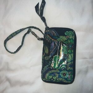 Vera Bradley Green and Blue Wristlet with Clear Window